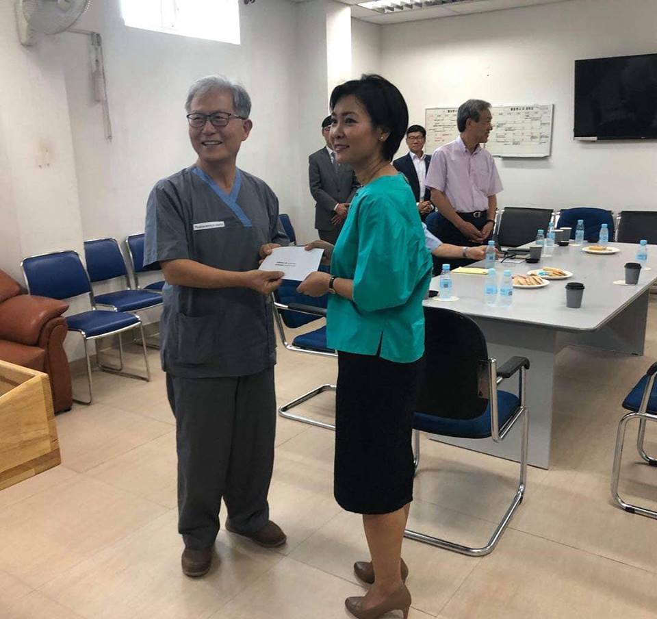 Her Excellency Chea Serey, founder of Raksa Koma foundation, delivered a $2,000 donation to Hebron Medical Center to help patients with open heart surgery